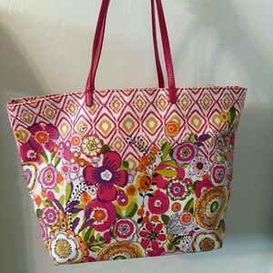 Vera Bradley Floral Tote Bag with Pink Handles